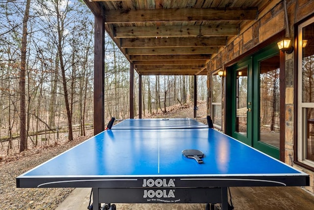 184 Almond Ln, Hochatown, OK 74728 - playroom featuring wood ceiling with exposed beams