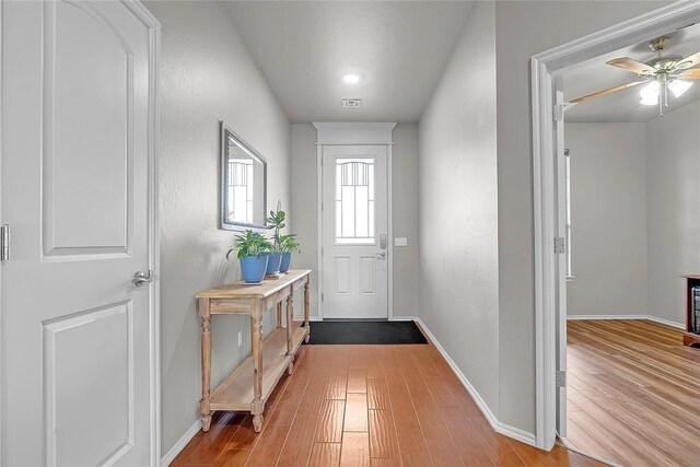 13640 Ridge View Ln, Edmond, OK 73025 - entryway with wood finished floors and a ceiling fan