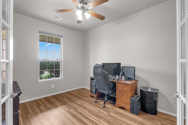 13640 Ridge View Ln, Edmond, OK 73025 - office featuring light wood-style flooring and a ceiling fan