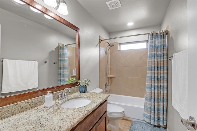 13640 Ridge View Ln, Edmond, OK 73025 - bathroom with vanity, shower / bathtub combination with curtain, and tile patterned floors
