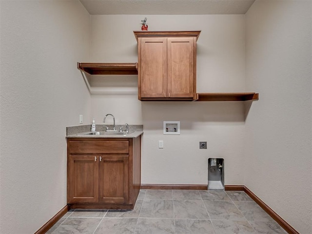2120 Turtle Creek Dr, Norman, OK 73071 - laundry room with washer hookup, hookup for an electric dryer, baseboards, and cabinet space