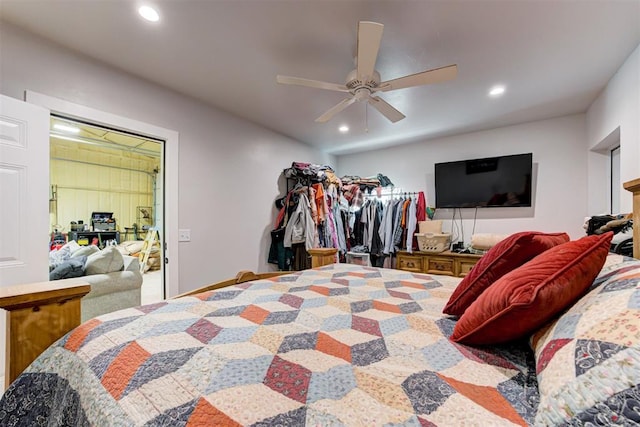 bedroom with recessed lighting and a ceiling fan