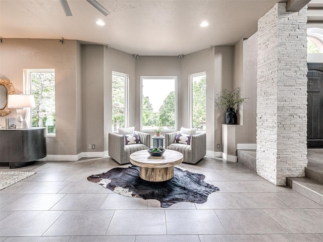 2113 Highlands Lndg, Edmond, OK 73013 - living area featuring recessed lighting and a ceiling fan