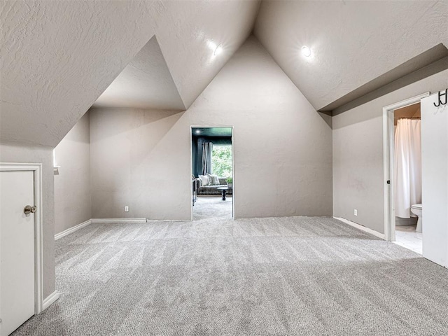 2113 Highlands Lndg, Edmond, OK 73013 - bonus room featuring carpet, lofted ceiling, and a textured ceiling