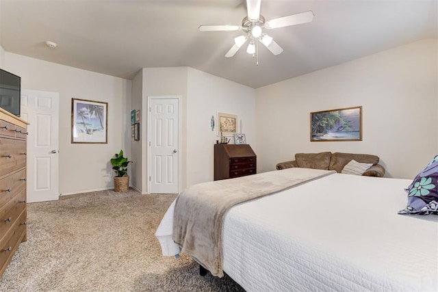 405 Bright Angel Trl, Edmond, OK 73003 - carpeted bedroom featuring baseboards, a ceiling fan, and lofted ceiling