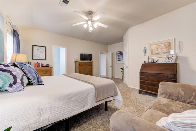 405 Bright Angel Trl, Edmond, OK 73003 - carpeted bedroom featuring a ceiling fan, vaulted ceiling, and baseboards