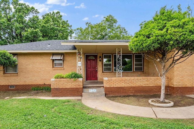 5321 S Douglas Ave, Oklahoma City, OK 73109 - single story home with a front yard, roof with shingles, crawl space, and brick siding