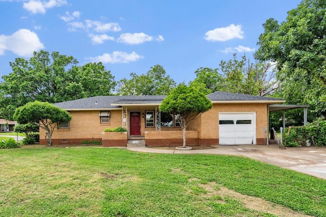 5321 S Douglas Ave, Oklahoma City, OK 73109 - single story home with an attached garage, brick siding, a front yard, driveway, and crawl space
