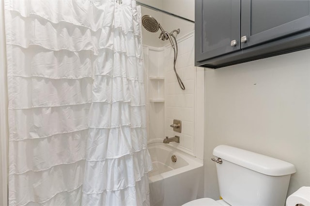 17912 Marron Dr, Edmond, OK 73012 - full bathroom featuring toilet and shower / bathtub combination with curtain