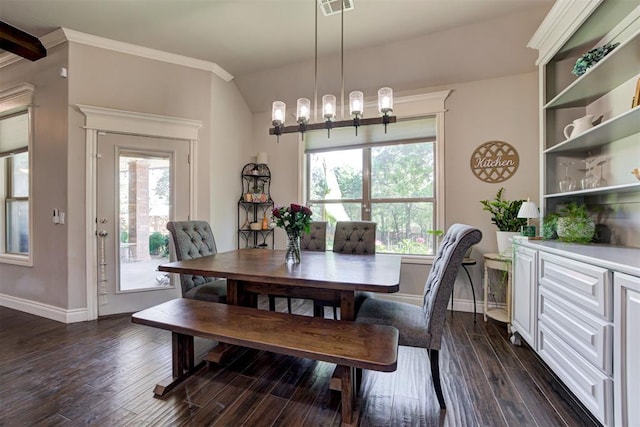 3366 Antler Vly, Guthrie, OK 73044 - dining space featuring baseboards, dark wood finished floors, and ornamental molding
