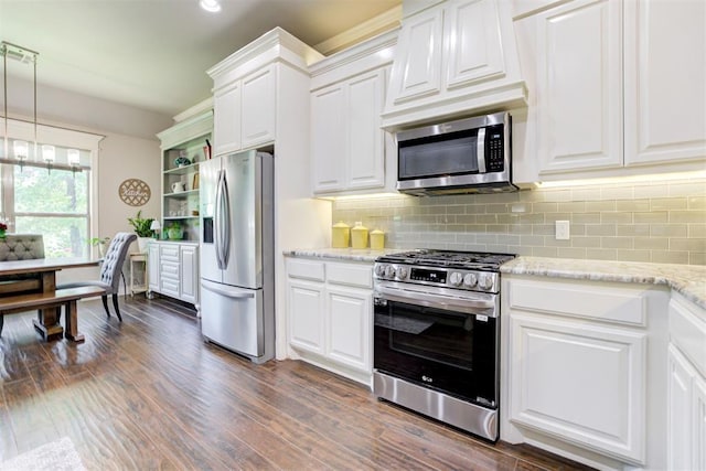 3366 Antler Vly, Guthrie, OK 73044 - kitchen featuring stainless steel appliances, dark wood-style floors, backsplash, and white cabinetry