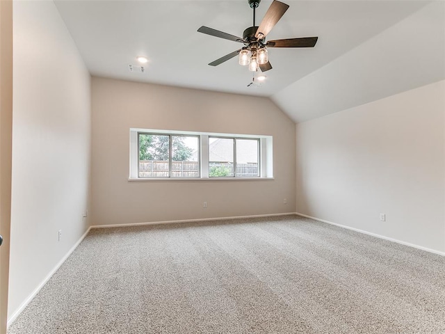 14613 Brantwood Cir, Oklahoma City, OK 73142 - carpeted empty room with ceiling fan, baseboards, and lofted ceiling