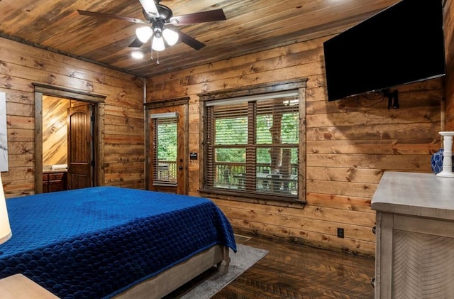 31 Conifer Crossing Trl, Broken Bow, OK 74728 - bedroom featuring wood ceiling, wooden walls, and wood finished floors
