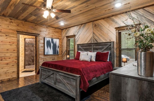 31 Conifer Crossing Trl, Broken Bow, OK 74728 - bedroom featuring wood walls, wood ceiling, wood finished floors, and recessed lighting