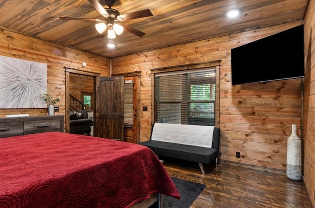 31 Conifer Crossing Trl, Broken Bow, OK 74728 - bedroom with wood ceiling, wood walls, wood finished floors, and recessed lighting