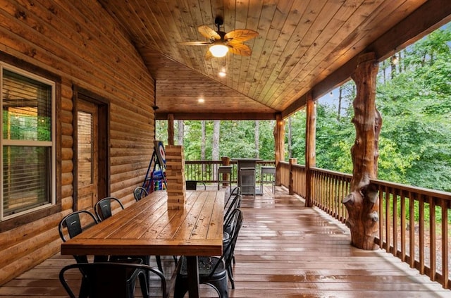 31 Conifer Crossing Trl, Broken Bow, OK 74728 - deck with a ceiling fan and outdoor dining area