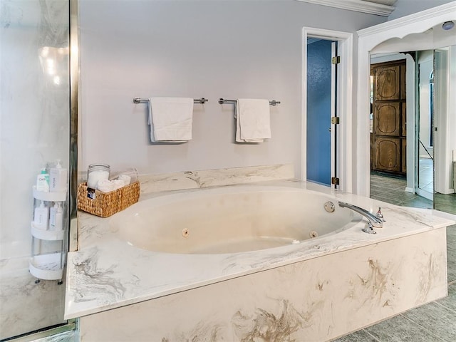 16716 Valley Crst, Edmond, OK 73012 - full bathroom featuring a tub with jets and ornamental molding