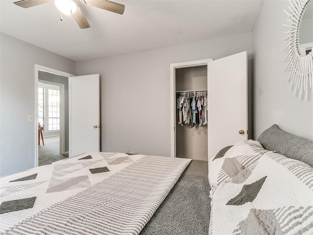 16716 Valley Crst, Edmond, OK 73012 - bedroom with carpet floors, a walk in closet, a closet, and ceiling fan