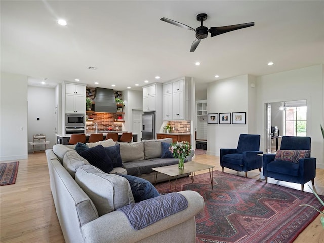 4304 NW 154th Pl, Edmond, OK 73013 - living area with ceiling fan, light wood-style flooring, and recessed lighting