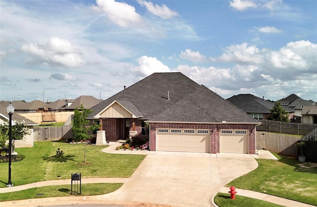 4304 NW 154th Pl, Edmond, OK 73013 - view of front of home featuring a garage, brick siding, concrete driveway, roof with shingles, and a residential view