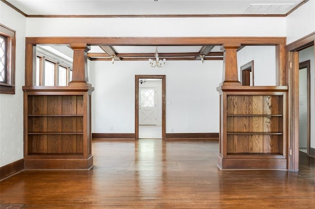 1505 NW 34th St, Oklahoma City, OK 73118 - unfurnished room featuring wood finished floors, baseboards, beam ceiling, and ornamental molding