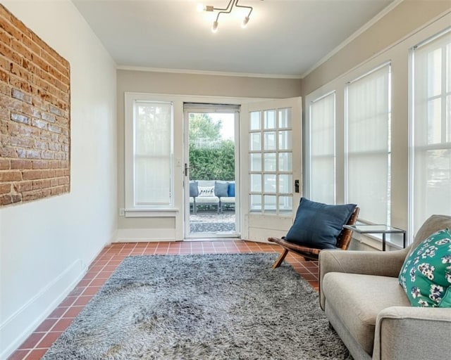 1218 NW 21st St, Oklahoma City, OK 73106 - living area with tile patterned floors and crown molding
