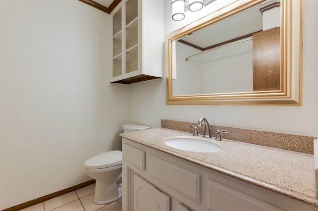 2613 NW 159th St, Edmond, OK 73013 - full bathroom featuring toilet, vanity, tile patterned flooring, and a shower