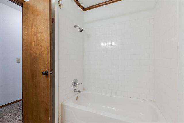 2613 NW 159th St, Edmond, OK 73013 - bathroom featuring bathtub / shower combination and ornamental molding