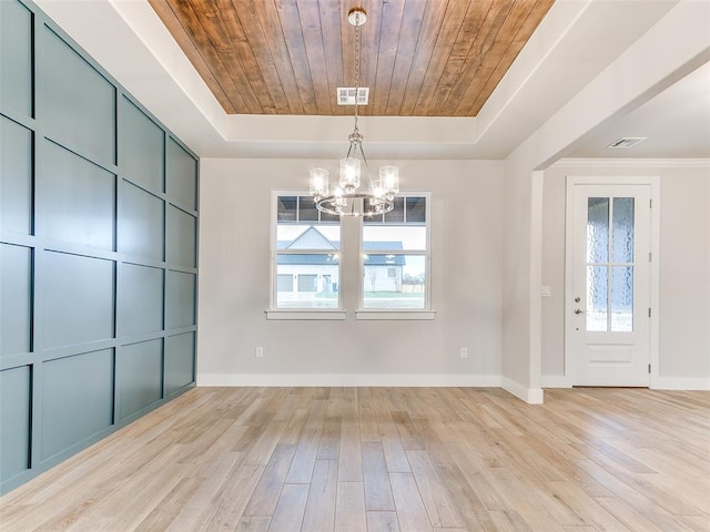 12825 Painted Sky, Edmond, OK 73007 - entryway with a raised ceiling, a chandelier, healthy amount of natural light, wooden ceiling, and baseboards