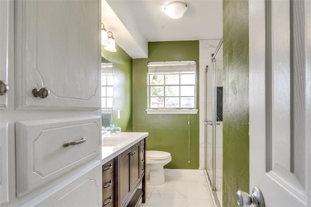 601 Woodland Way, Oklahoma City, OK 73127 - bathroom featuring vanity, a stall shower, and marble look tiles