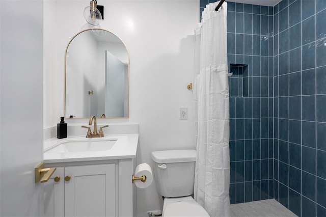 1224 W Brooks St, Norman, OK 73069 - bathroom featuring toilet, a tile shower, and vanity