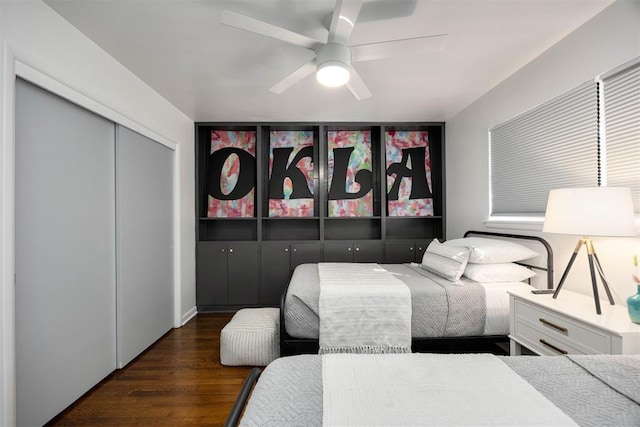 1224 W Brooks St, Norman, OK 73069 - bedroom with wood finished floors, a closet, and ceiling fan