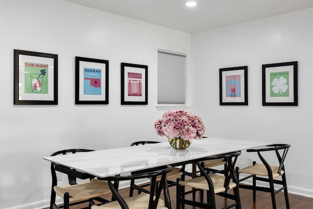 1224 W Brooks St, Norman, OK 73069 - dining room featuring baseboards, wood finished floors, and recessed lighting