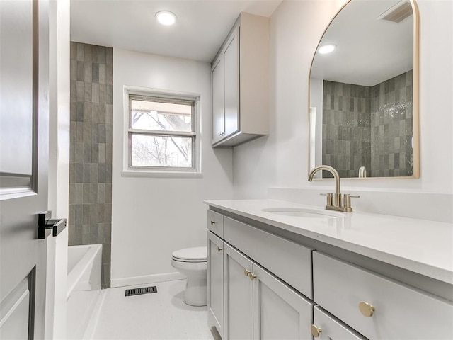 1224 W Brooks St, Norman, OK 73069 - full bath with vanity, toilet, bathtub / shower combination, recessed lighting, and baseboards