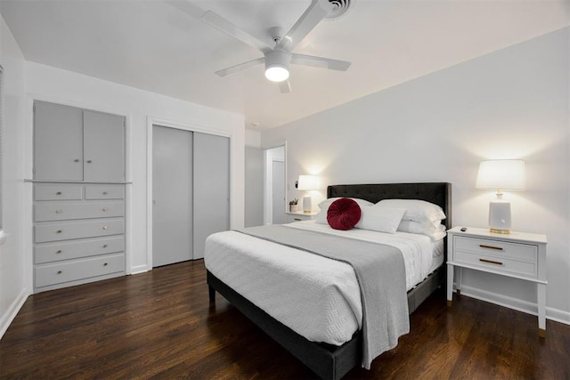 1224 W Brooks St, Norman, OK 73069 - bedroom featuring a closet, wood finished floors, a ceiling fan, and baseboards