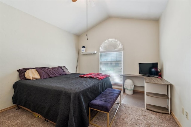 11700 Hackney Ln, Yukon, OK 73099 - carpeted bedroom with vaulted ceiling, ceiling fan, and baseboards