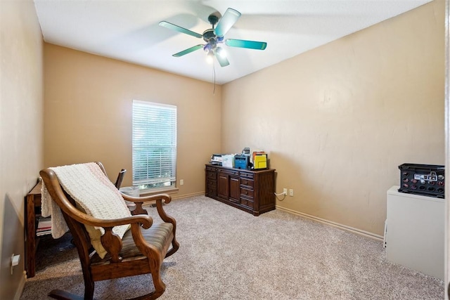 11700 Hackney Ln, Yukon, OK 73099 - living area featuring ceiling fan, carpet flooring, a desk, and baseboards