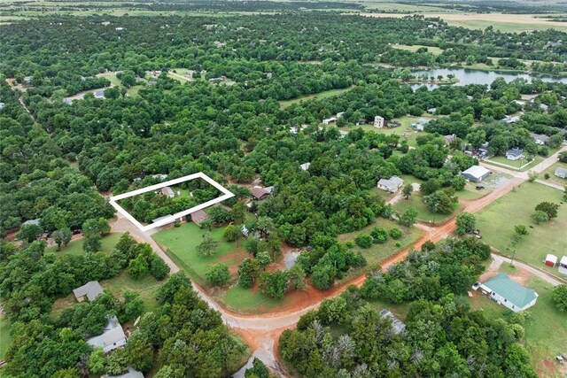 21380 E Fifth St, Hinton, OK 73047 - aerial view of property's location featuring property parcel outlined and a nearby body of water