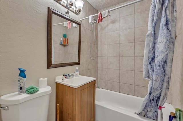 1500 Maple Dr, Midwest City, OK 73110 - full bath with shower / tub combo with curtain, vanity, and a textured wall