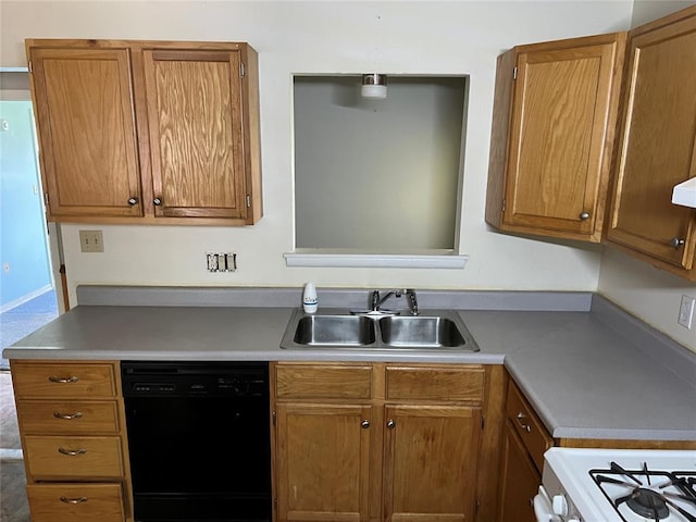 1012 Box St, Altus, OK 73521 - kitchen featuring dishwasher, a sink, light countertops, and brown cabinetry