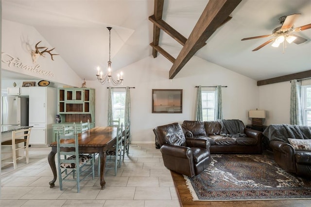 4120 SE 112th St, Moore, OK 73160 - living area featuring a chandelier, ceiling fan, light tile patterned floors, and baseboards