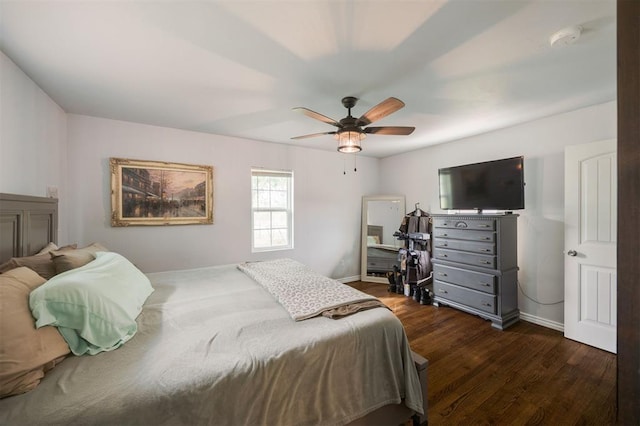4120 SE 112th St, Moore, OK 73160 - bedroom featuring dark wood-style floors, baseboards, and ceiling fan