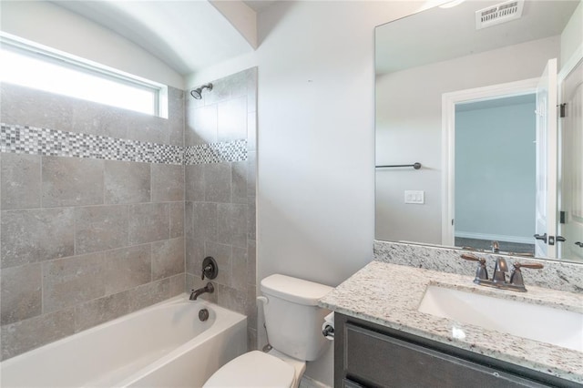 1417 Cordgrass Ct, Edmond, OK 73013 - bathroom featuring toilet, vanity, and shower / bathtub combination