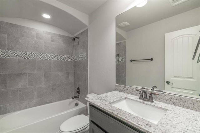1417 Cordgrass Ct, Edmond, OK 73013 - bathroom with toilet, vanity, bathtub / shower combination, and recessed lighting