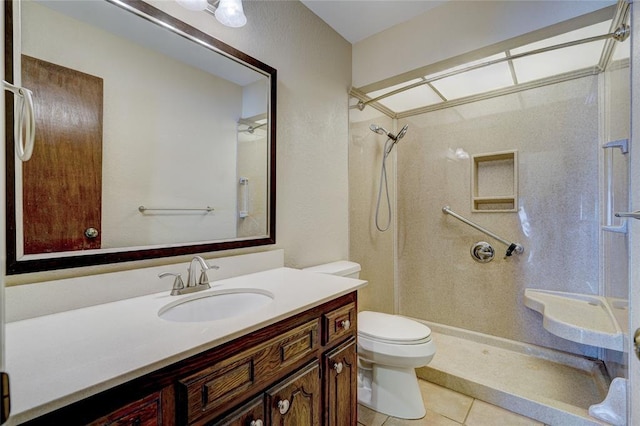 12217 Cork Rd, Oklahoma City, OK 73162 - bathroom with a shower, vanity, and tile patterned floors