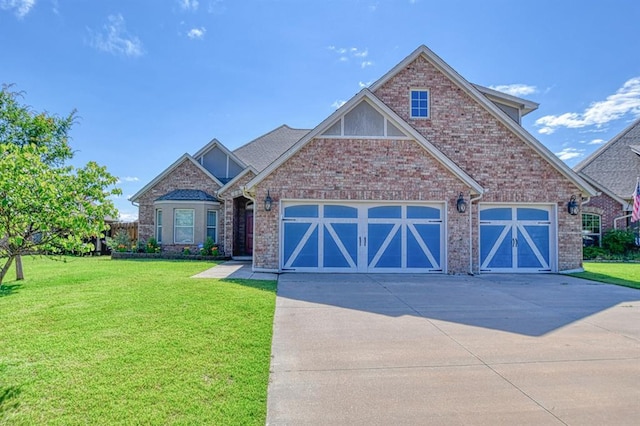 3024 Wakefield Rd, Edmond, OK 73034 - craftsman inspired home featuring an attached garage, driveway, a front yard, and brick siding