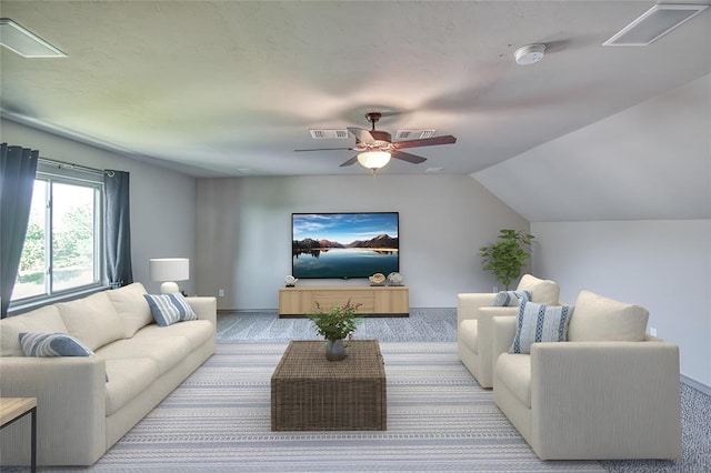 3024 Wakefield Rd, Edmond, OK 73034 - living area featuring carpet flooring, ceiling fan, and lofted ceiling