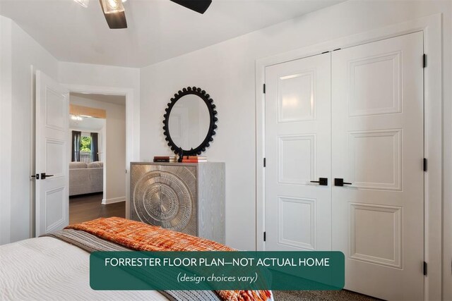 3001 Red Cedar Way, Norman, OK 73069 - bedroom with wood finished floors and a ceiling fan