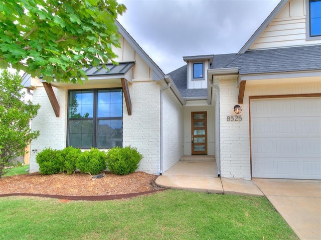 8525 Maple Creek Rd, Arcadia, OK 73007 - view of front of house featuring brick siding, a shingled roof, and an attached garage