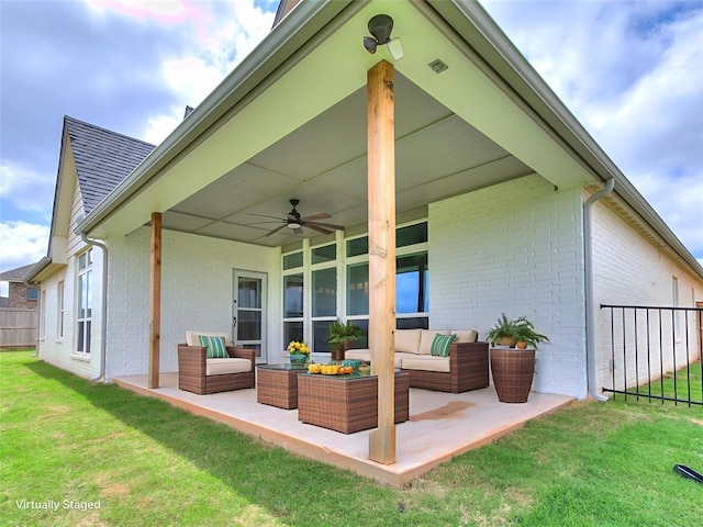 8525 Maple Creek Rd, Arcadia, OK 73007 - view of patio / terrace with an outdoor hangout area and a ceiling fan
